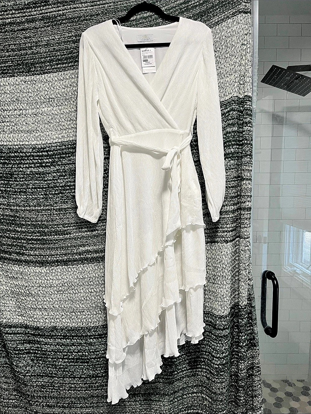Quiz White Crinkle Chiffon Lng Slv Frill Dress Frill Midi Dress White Size 4